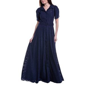Rene Ruiz Womens  Jacquard Shirt Gown, Blue